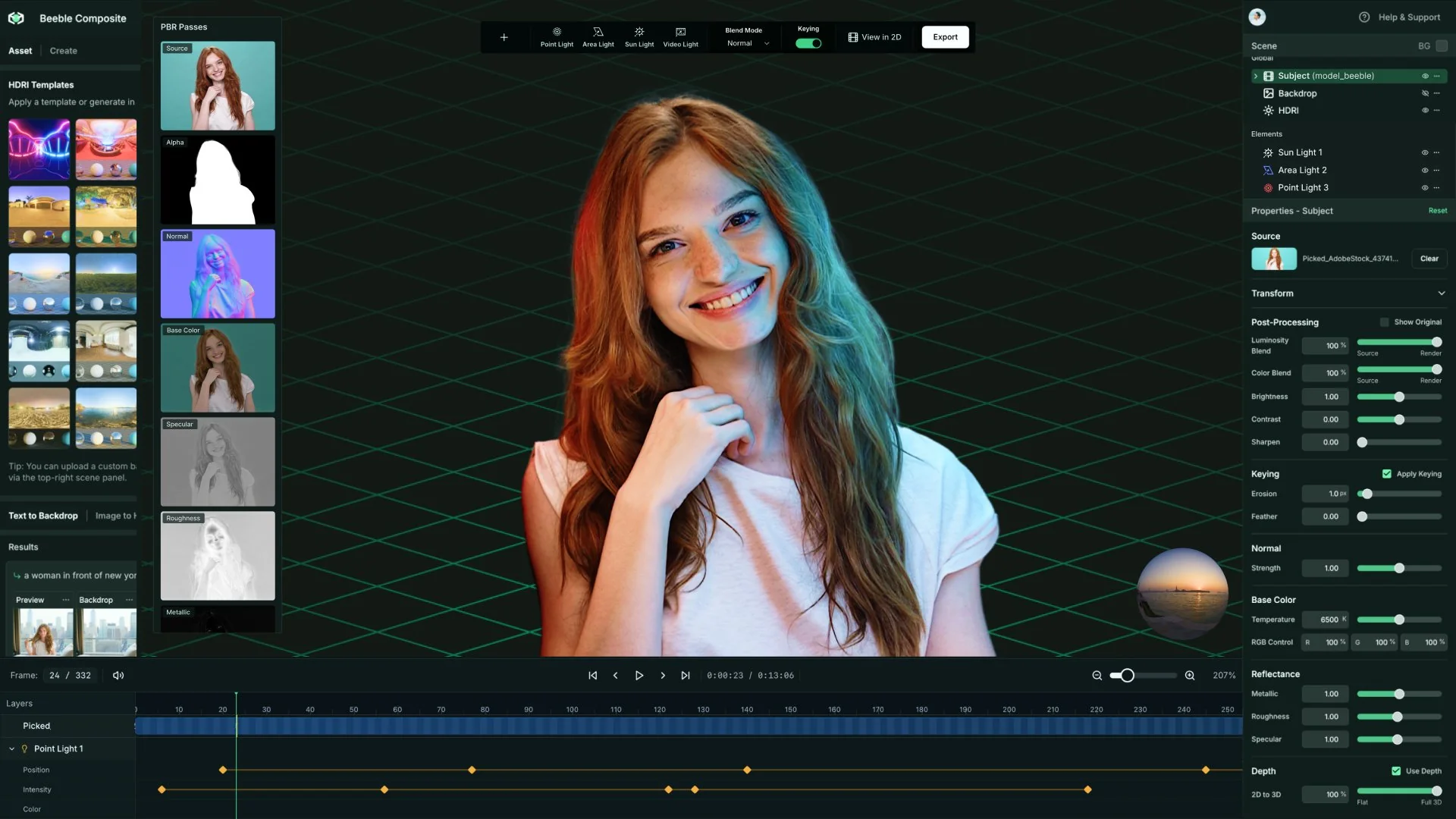 Beeble Editor is now 3D Relight — relight and composite VFX/PBR passes in a physically based 3D scene