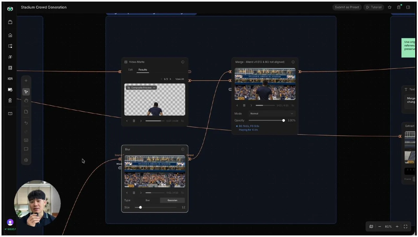 Video Matte propagating the player selection across the entire clip